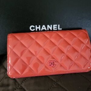 Chanel Glossy Coral Quilted Wallet